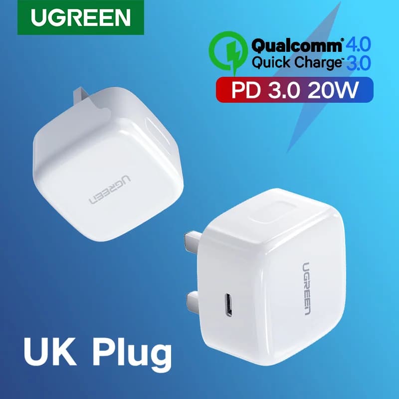 Chargeur rapide USB-C 20W avec prise UK
