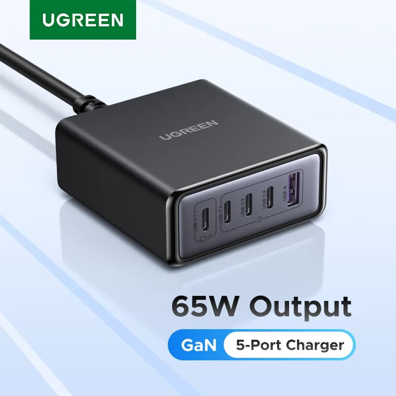 Chargeur de bureau GaN 5-en-1 65W-100W avec PD et QC