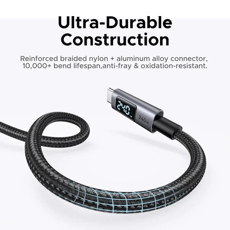 Câble USB-C 240W avec affichage numérique de puissance