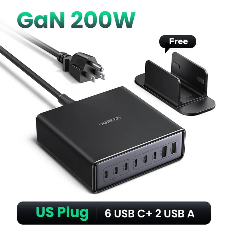 Chargeur de bureau GaN 200W, prise US