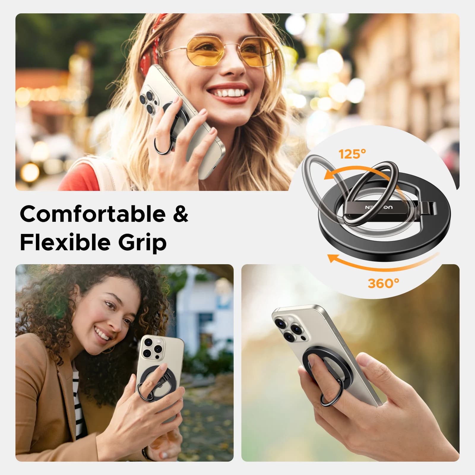 Support anneau magnétique pour téléphone, pied rotatif à 360°