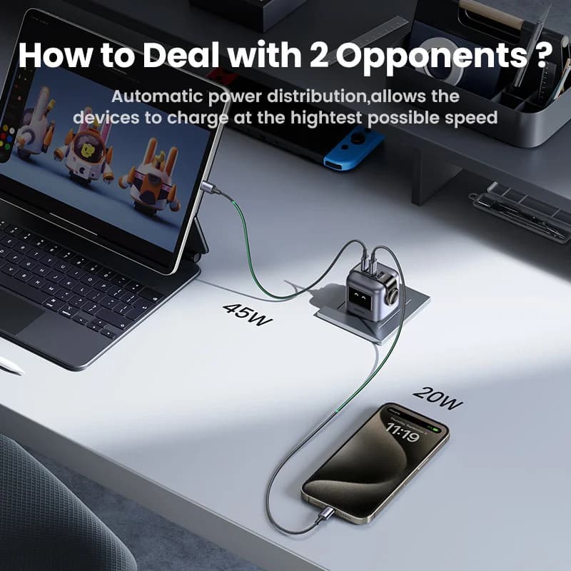 Chargeur rapide GaN USB-C 65W avec fiche UK