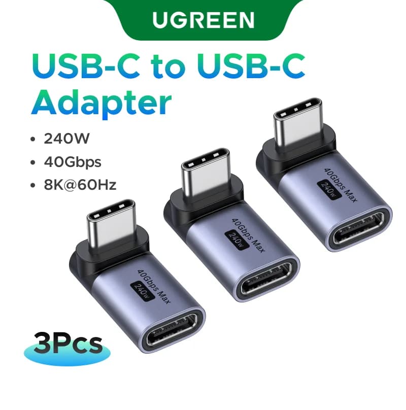 Adaptateur USB-C Femelle vers Mâle à Angle Droit, Lot de 3