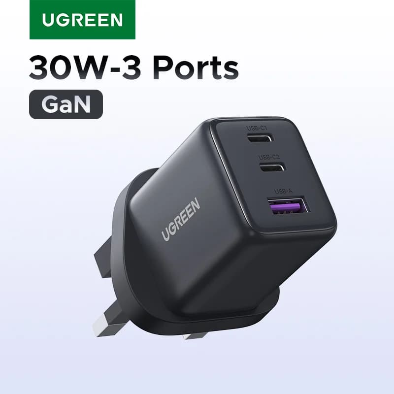 Chargeur GaN mini USB-C 30W avec prise UK