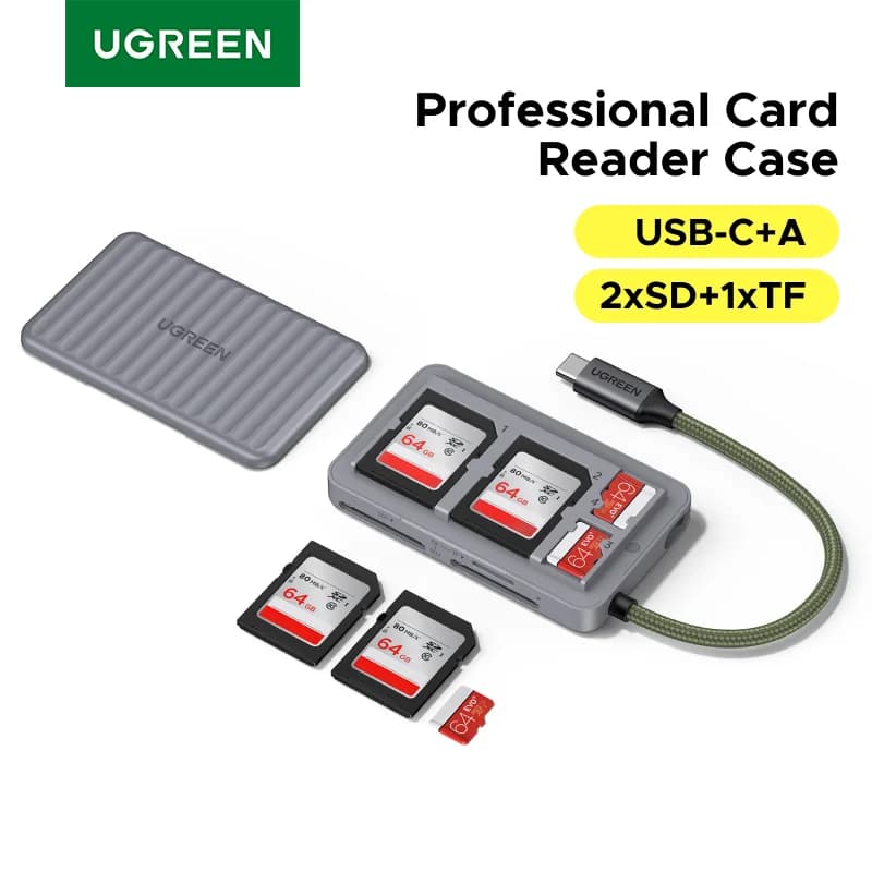 Lecteur de cartes SD/TF USB-C avec étui de rangement