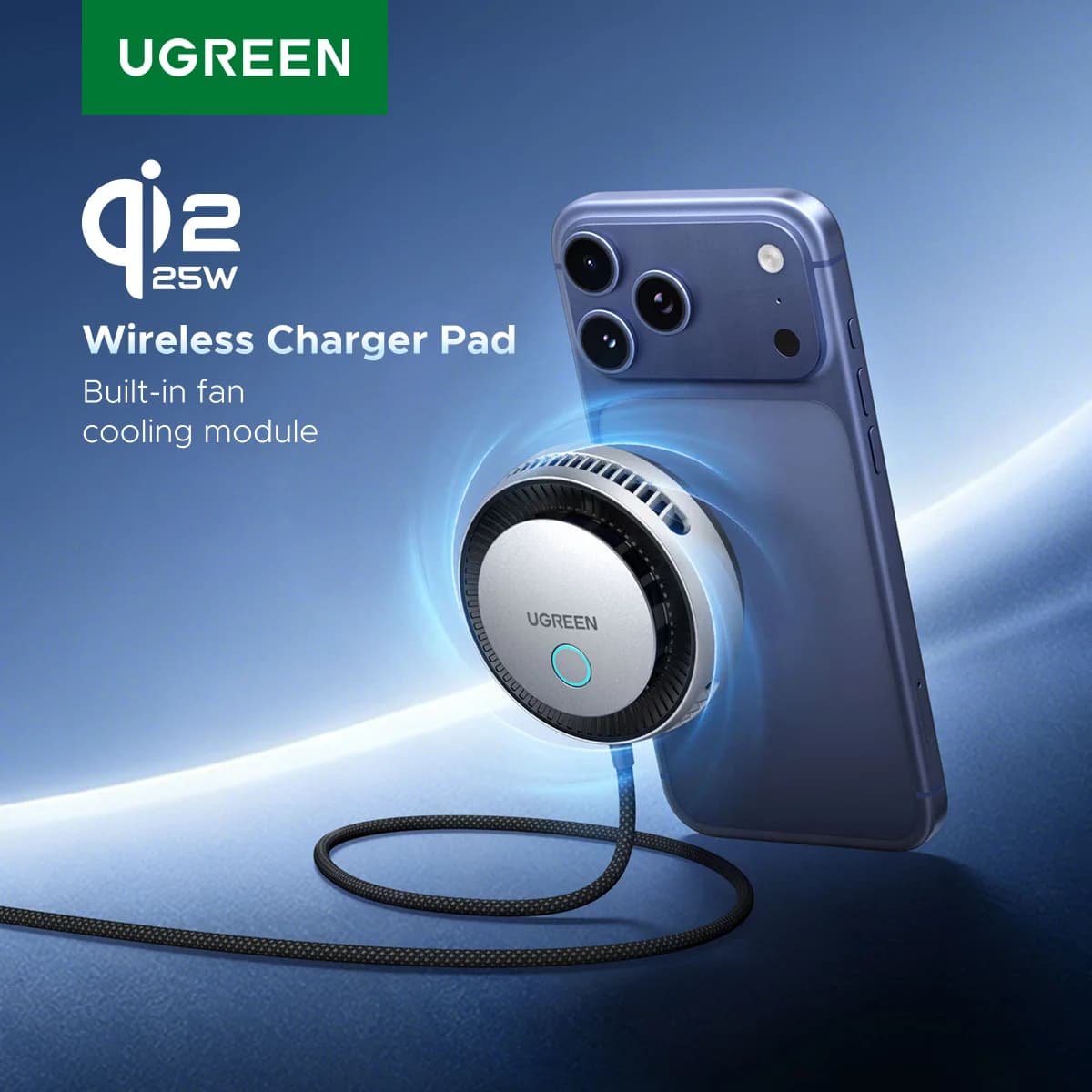 Chargeur sans fil magnétique Qi2 25W avec ventilateur de refroidissement