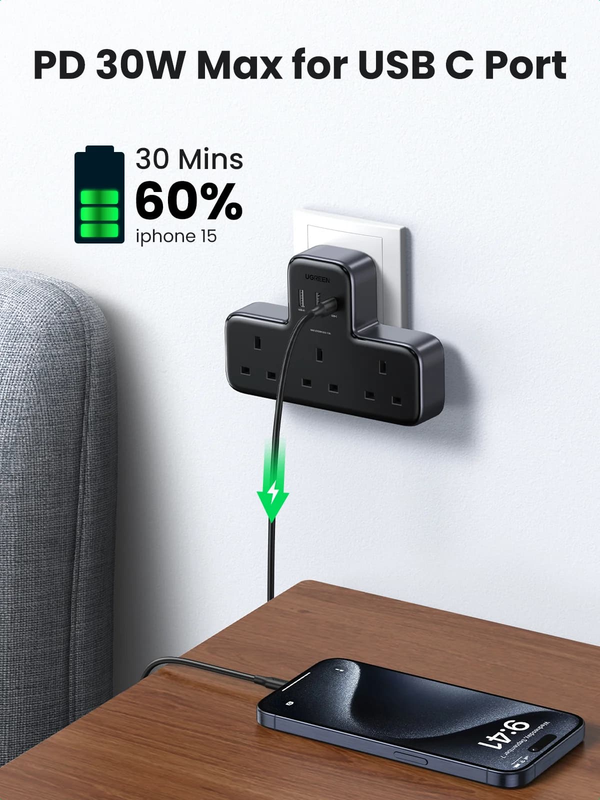 Multiprise adaptateur secteur UK avec USB