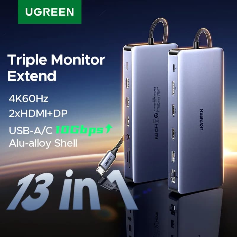 Station d'accueil USB-C 13-en-1 avec triple écran et RJ45