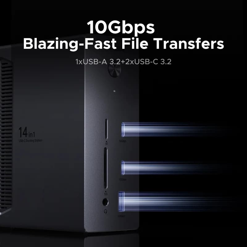 Station d'accueil USB-C 14-en-1, Triple écran, 10Gbps