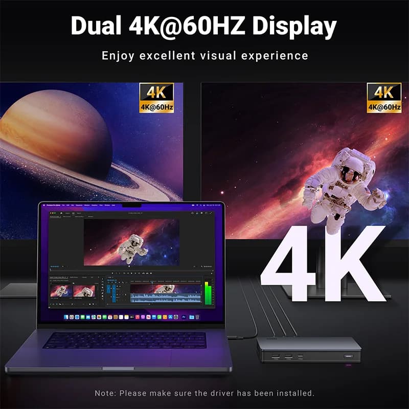 Station d'accueil USB-C 9-en-1 avec triple affichage
