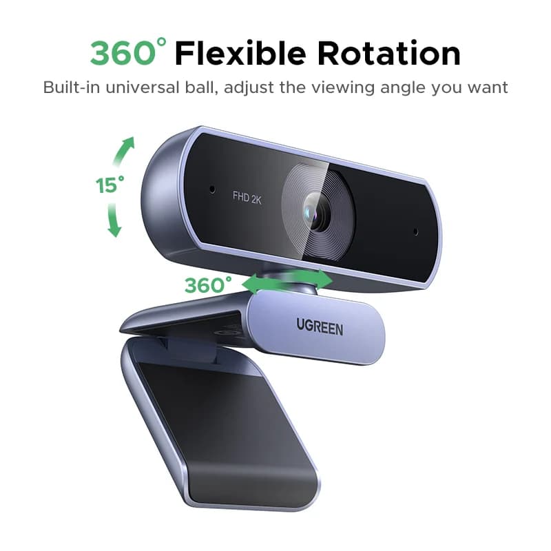 Webcam USB HD 2K avec correction automatique de la lumière