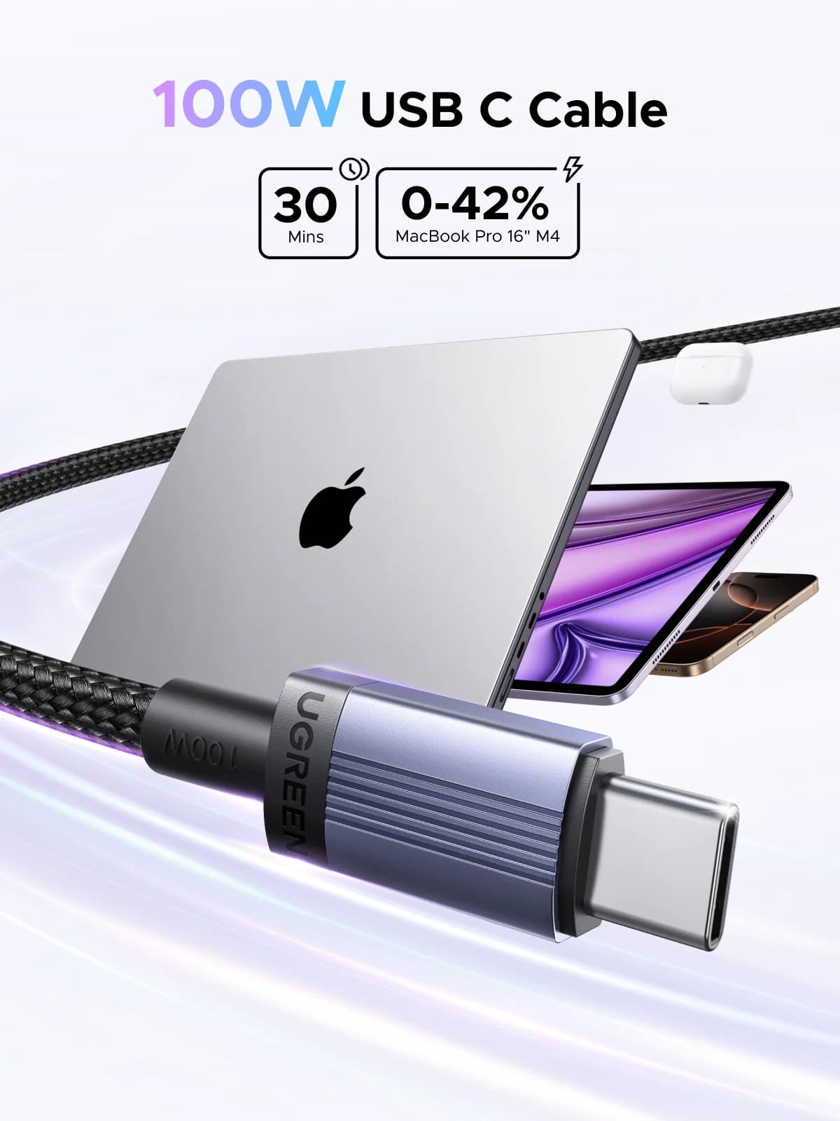 Câble de charge rapide USB-C 100W, 5A