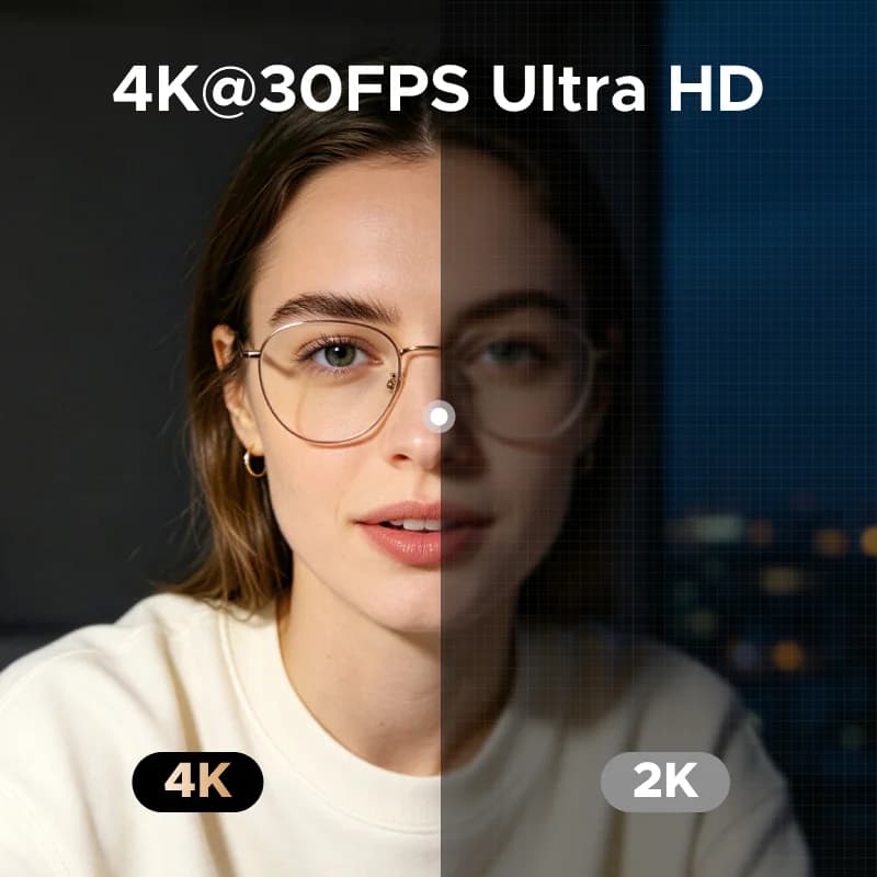 Webcam USB 4K avec anneau lumineux tactile et cache confidentialité