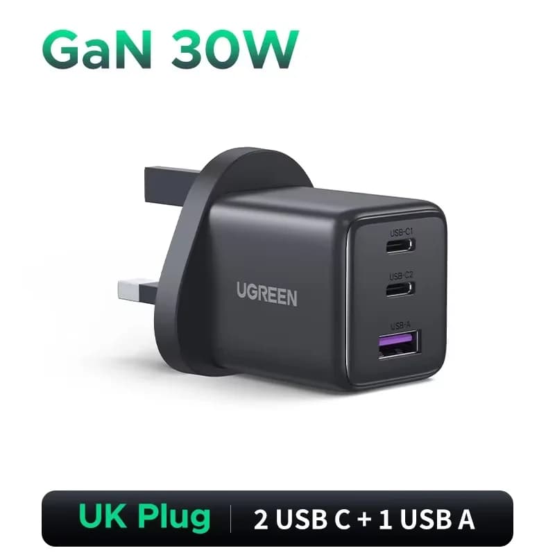 Chargeur rapide USB-C GaN 45W, prise UK