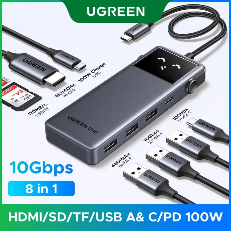 Hub USB-C 8-en-1 avec HDMI 4K et PD 100W