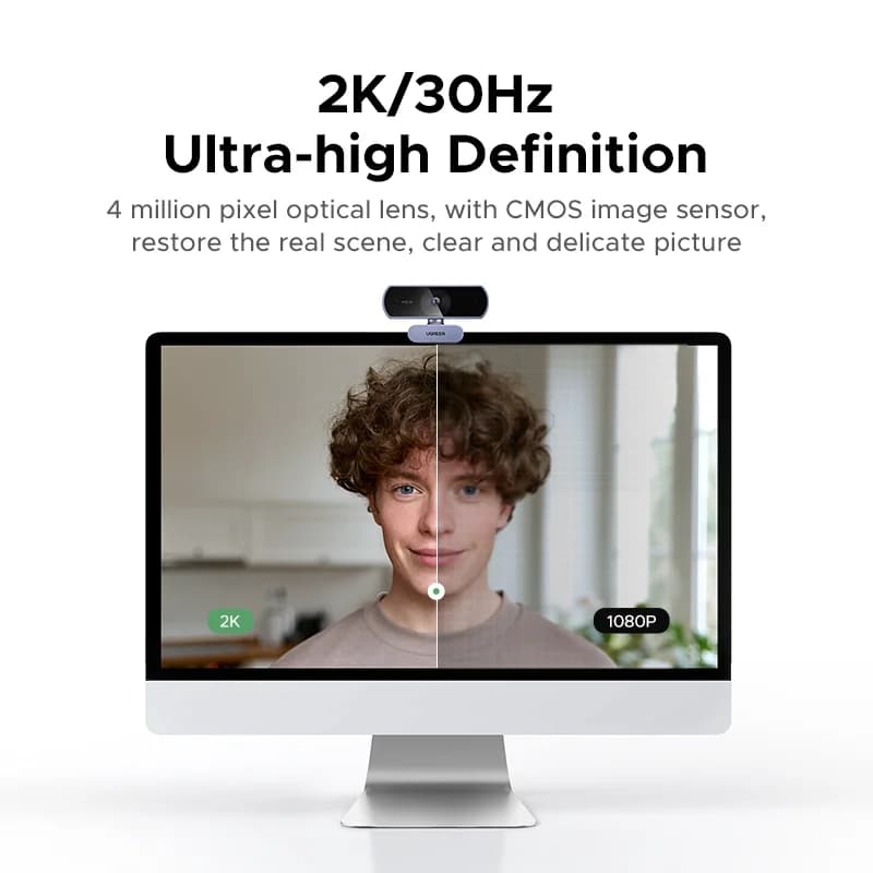 Webcam USB HD 2K avec correction automatique de la lumière