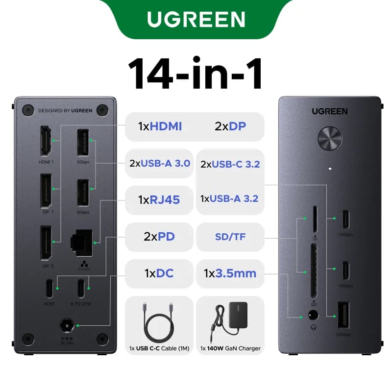 Station d'accueil USB-C 14-en-1, Triple écran, 10Gbps