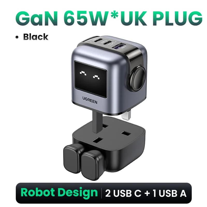 Chargeur rapide GaN USB-C 65W avec fiche UK