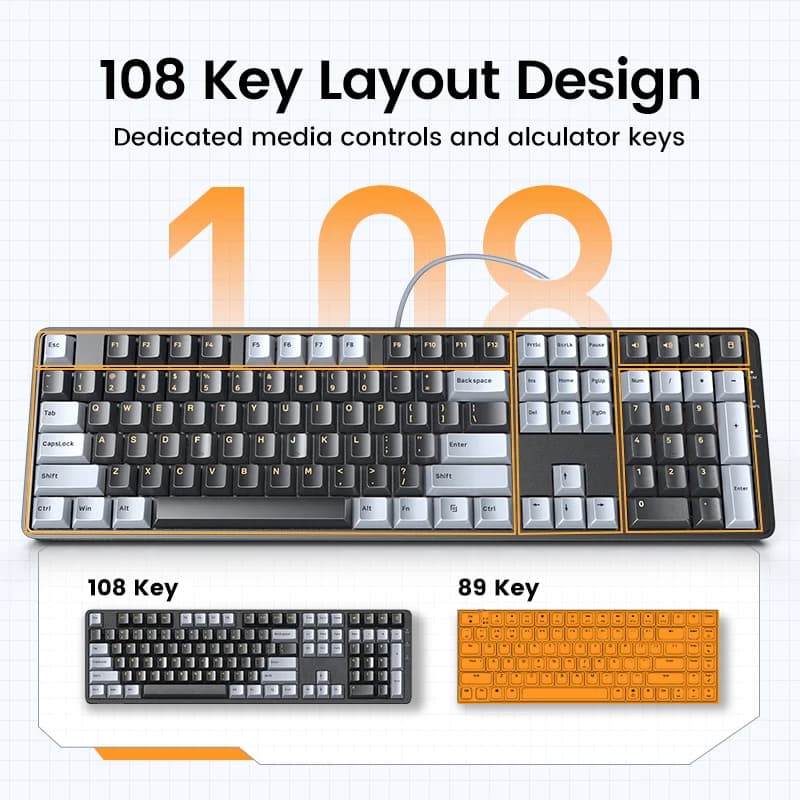 Clavier mécanique filaire 108 touches, Switch rouge